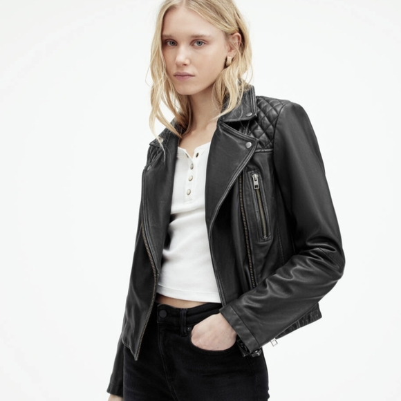 EUC All Saints Cargo Distressed Leather Biker Jacket - Picture 12 of 12